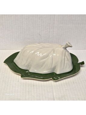 Vintage Carlton Ware Green/White Leaf Butter Dish